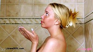 Elegant Shy Blonde Takes Shower