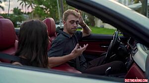 Busty whore sucks big cock in car gets fucked