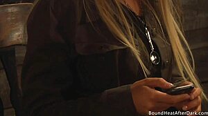 Wow, this busty lesbian slave with huge natural boobs gets touched by her dom madame