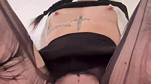 Petite Wednesday Addams bounces big round ass on dildo