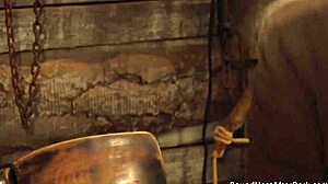 Wow, this busty lesbian slave with huge natural boobs gets touched by her dom madame