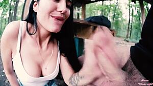 I risked outdoor sloppy blowjob with huge cock