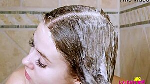 Skinny teen brunette enjoys a refreshing shower!