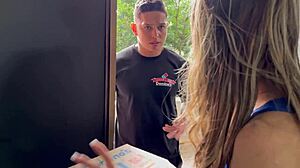 Hot Blonde Pays for Pizza with Sensual Encounter