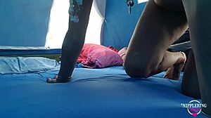 nippleringlover hot masturbating vibrator tent nude beach pierced pussy extreme!