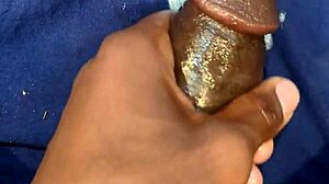 He shoots a massive cumshot after masturbating his big black cock