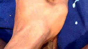 He shoots a massive cumshot after masturbating his big black cock