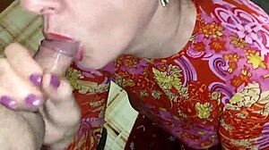 Stepmom Mature Milf Gives Sloppy Blowjob With Lot Cum In Mouth