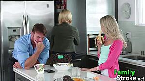 Silently sucking step daddy's gun with intense passion.