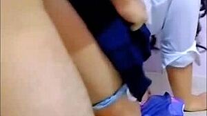 real video of mexican student getting aroused in school uniform, then helped out