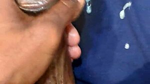 He shoots a massive cumshot after masturbating his big black cock