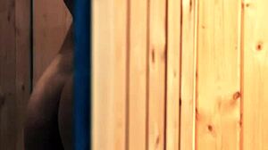 gorgeous naked blonde masturbates to a steamy orgasm in the sauna