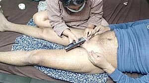 stepmom trimming my cock hair, what a tease