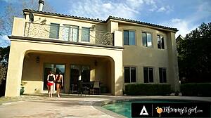 Mommys Girl - Mischievous Virgin Jade Nile Asks Sunbathing Stepmom Jaclyn Taylor About Lesbian Sex