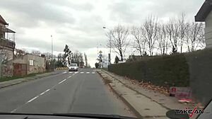 A freezing blond secretary with an awesome body and tits gets convinced to fuck a stranger in the car