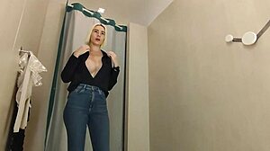 see through clothes try on haul in dressing room with transparent top and no bra