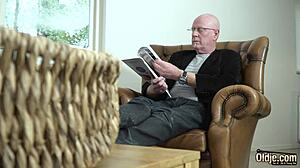 This old man gives a sexy teen a hardcore pussy fuck and cums in her mouth