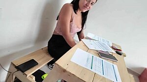 Colombian Latina student receives POV help with homework.