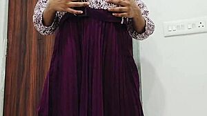 College girl fingers herself with a big eggplant in homemade creamy scene.