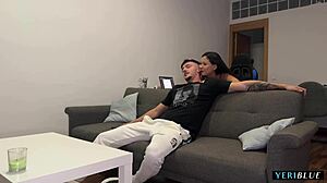 She invites him home to watch a movie and fucks him