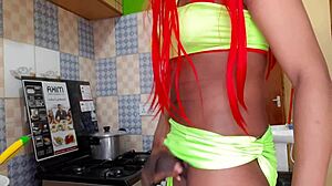 Asian Shemale Masturbates In Kitchen