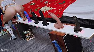 petite 18+ stepsister takes on dildos challenge, testing toys with rough anal and double penetration.