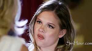 Blonde bride and mature milf stepmom share lesbian wedding kiss with big tits