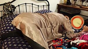 French Amateur Clothed Sex with Rimming, Blowjob, Doggystyle POV in Satin Lingerie Leather Pants