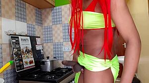 Asian Shemale Masturbates In Kitchen