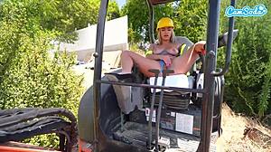 Natural tits hot sexy blond public masturbation at construction site