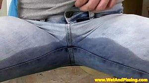 babe pees through denim pants