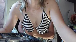 dripping cum from her pussy in the kitchen? no dinner tonight, only sex