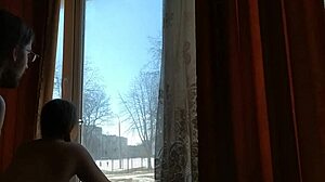 Helga Bosk Has Risky Sex by the Window with People Walking By