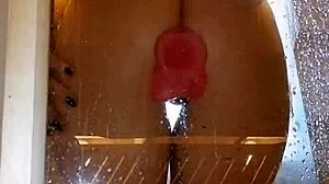 girl with appetizing ass in shower with dildo