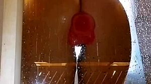 girl with appetizing ass in shower with dildo