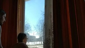 Helga Bosk Has Risky Sex by the Window with People Walking By
