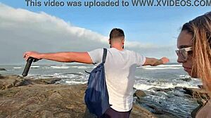 pov wild public beach fuck with blowjob and lesbian