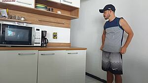 sexy risky sex, my husband in the shower while i fuck his friend, almost got caught