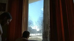 Helga Bosk Has Risky Sex by the Window with People Walking By