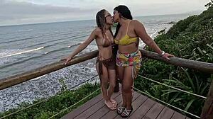 pov wild public beach fuck with blowjob and lesbian