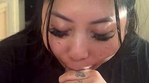 good asian sucks big cock, gets creampie in doggystyle