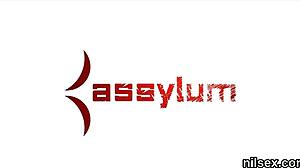 Wacky kitten endures brutal anal therapy in the loony bin with harsh sucking and assfucking.