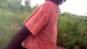 Half-naked crazy bitch twerking in the forest nature.