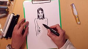 Drawn hot sexy girl in latex quick sketch with markers, featuring anal and doggystyle poses