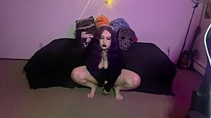 Thick goth pawg pounds and rides big black cock dildo in softcore solo masturbation