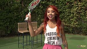 the tennis match is interrupted when the lesbians get wet and ache for a good lick and tribe