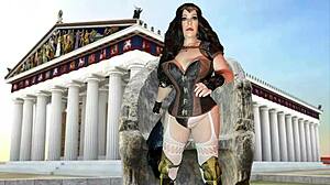 Granny Wonder Woman goddess gets missionary fucked and creampied