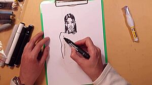 Drawn hot sexy girl in latex quick sketch with markers, featuring anal and doggystyle poses