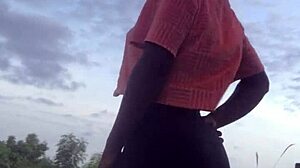 Half-naked crazy bitch twerking in the forest nature.