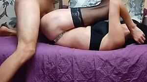 Hey, watch this skinny wife's passionate home video in stockings with her man